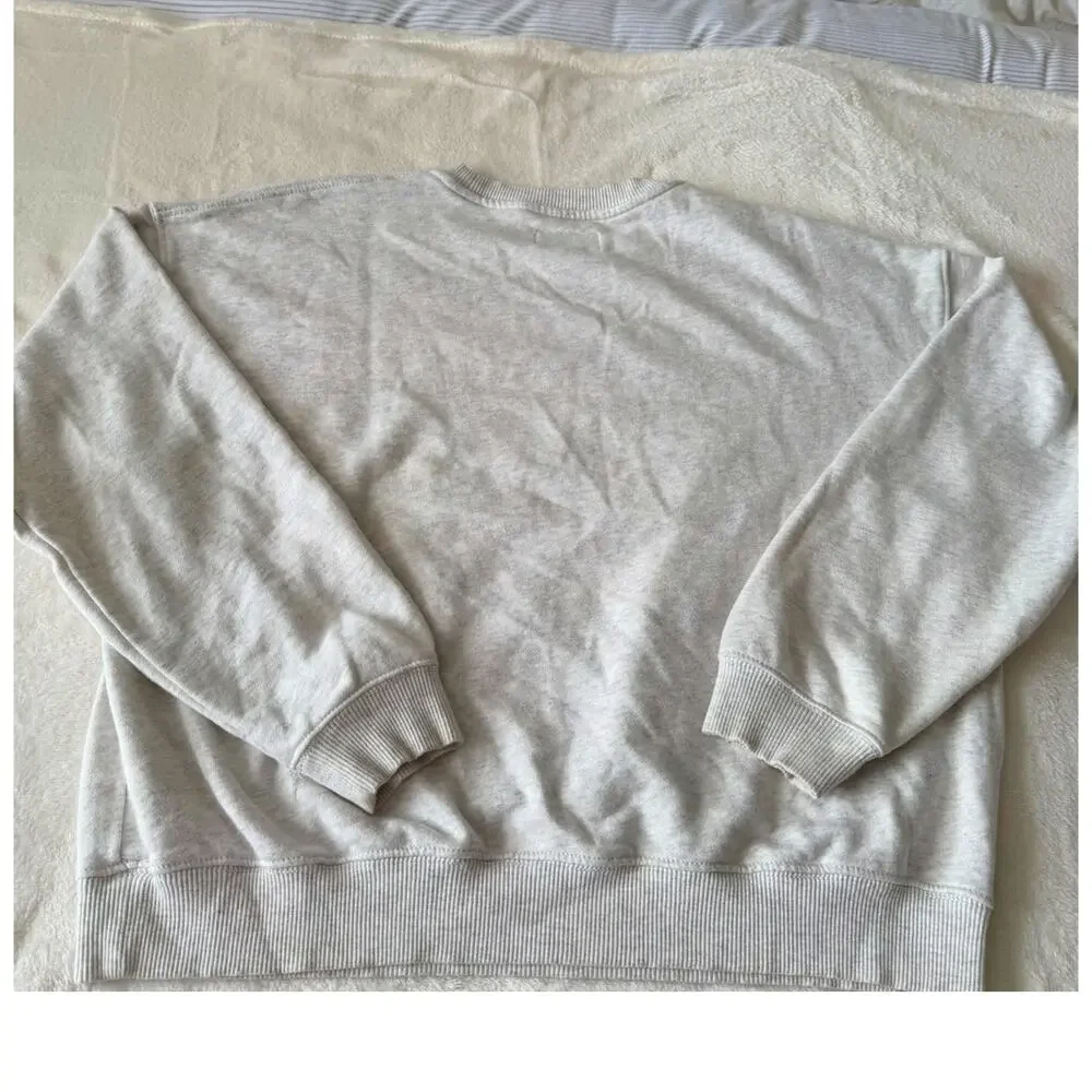 American Eagle Womens S Oversized Chenille Logo Sweatshirt Gray Red